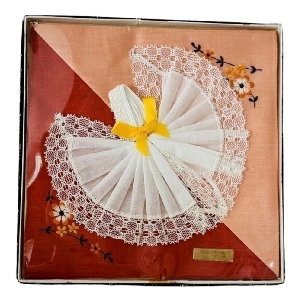 Vintage Floral Embroidered Cotton Handkerchiefs White Set NIB